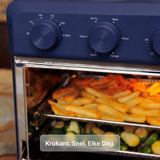 Safecourt 6-in-1 Airfyer oven - 100% PFAS-vrij - 6 programma’s - 80 tot 230 graden - Airfryer, bakken, roosteren, toasten, grillen & opwarmen - Blauw
