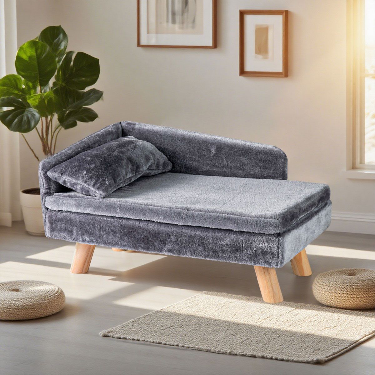 Coast Verhoogd Huisdierenbed - Hondenbank met afneembaar kussen en hoofdkussen - Grijs - 71 x 43 x 40 cm