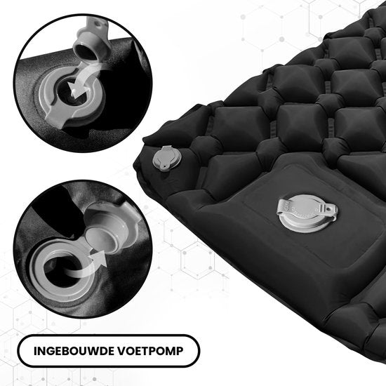Outbee Slaapmat Zelfopblazend - Luchtbed Met Ingebouwde Voetpomp & Hoofdkussen - 1 Persoons - Zelfopblaasbaar Slaapmat - Luchtmatras Incl. Draagzak - 195x60x5 cm - Zwart
