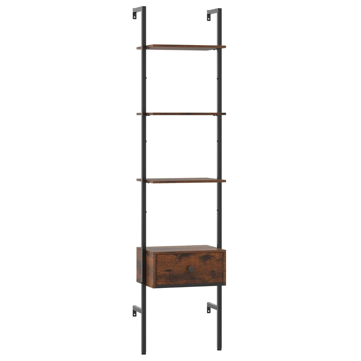 Coast Ladderboekenkast met lade - 5 lagen - metalen frame - rustiek bruin en zwart