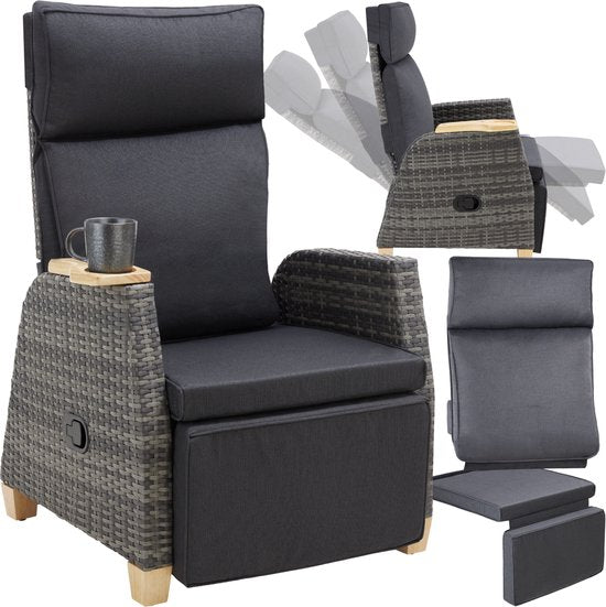 tectake Lounge Tuinstoel – Verstelbare Rug- & Voetsteun – 128 x 68,5 x 104 cm – Grijs