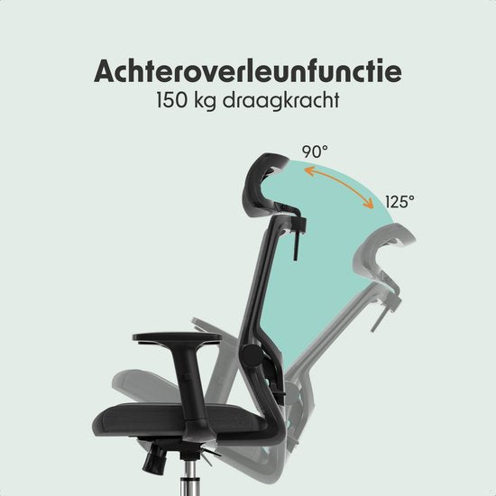 LifeGoods Ergonomische Bureaustoel - Office Chair - NEN- en SGS-gecertificeerd - Volwassenen - Hoofdsteun - Zwart/Chroom