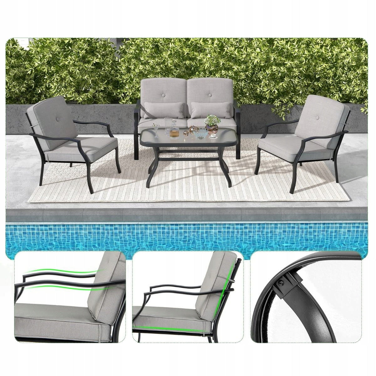 Coast Tuinmeubelset 4-delig - Sofa, Tafel en 2 Fauteuils - Grijs
