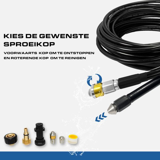 Techweise - Rioolslang geschikt voor Kärcher - 15M - Met roterende en voorwaartse kop