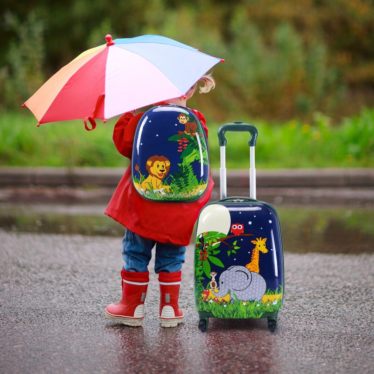 Coast Kinderkofferset 2-delig Kindertrolley + Rugzak Jungle Blauw