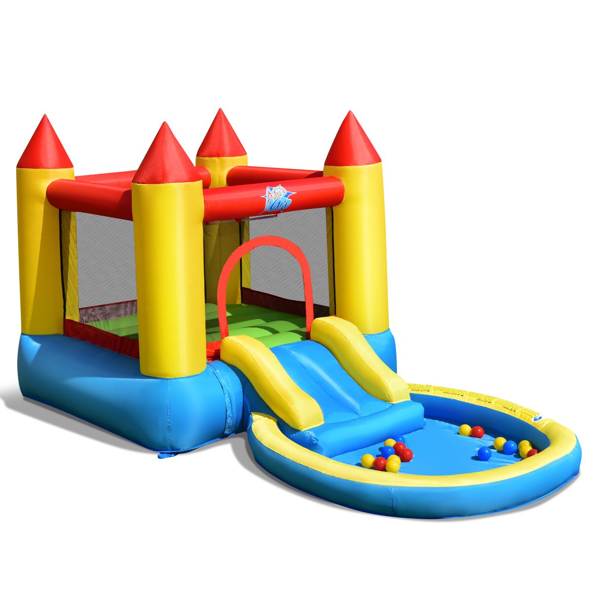 Coast Springkussen – Met Glijbaan & Ballenbad – max. 68 kg – 365 x 200 x 190 cm – Veelkleurig