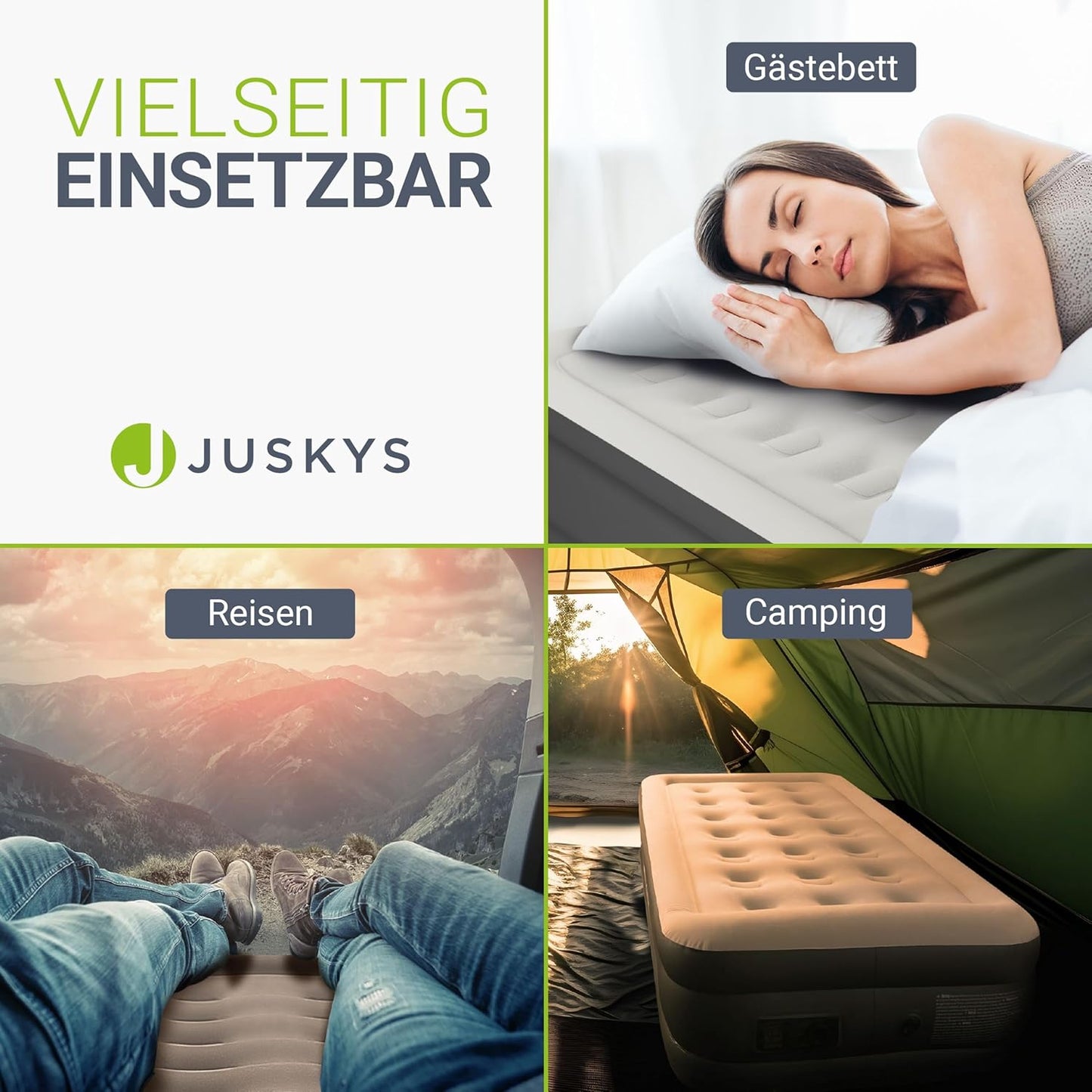 Juskys Luchtbed Zelfopblazend - Ingebouwde Elektrische pomp -  191 x 91 x 44 cm - Incl. Opbergtas - Grijs