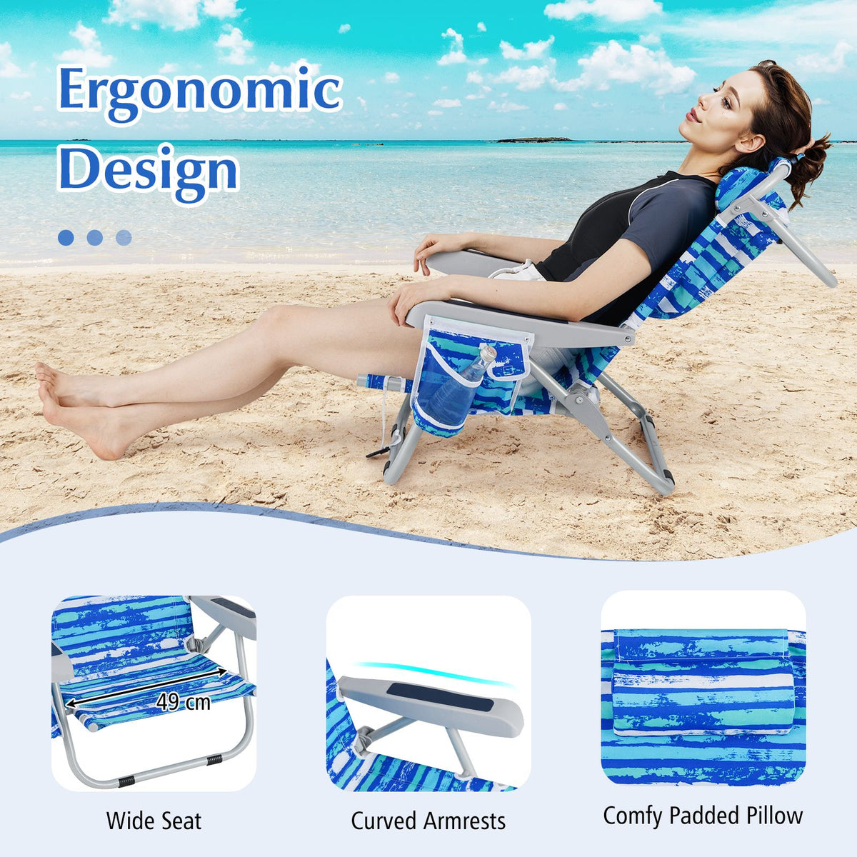 Coast Opvouwbare Strandstoel - Met Bekerhouder En Armleuningen- 66 x 65 x 78 cm - Blauw