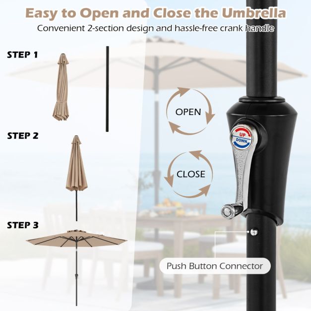 Coast Terrasparasol 303 cm Bruin – Kantelbare Parasol met Zwengel & 8 Baleinen Dubbelgelaagd voor Tuin, Terras & Zwembad