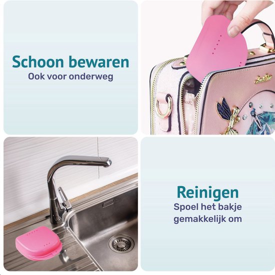 Gebitsbakje - 2 Stuks - Beugelbakje - Roze - Voor - Beugel - Kunstgebit - Prothese - Beugelbakje - Beugeldoosje - Bakje - Gebittenbakje