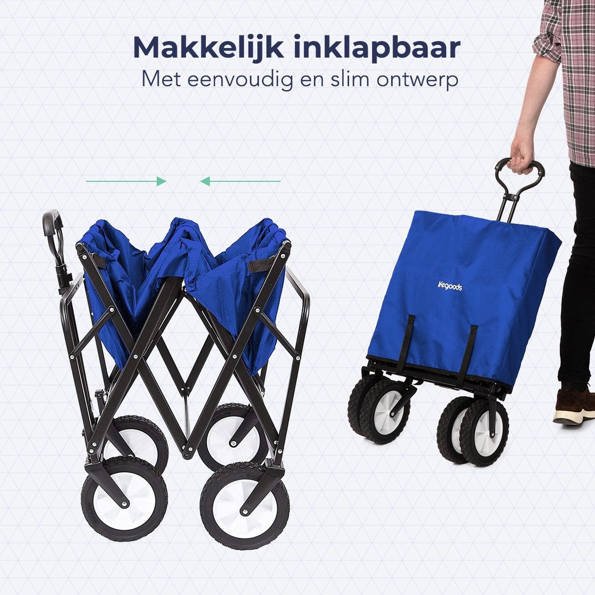 LifeGoods Bolderkar - Opvouwbaar - Draaibare wielen - 2 Standen - 70KG Draagkracht - Blauw
