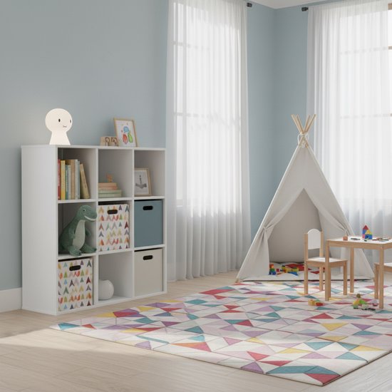 VDD – Vakkenkast incl. 5 opbergdozen – Wandkast – Vakkenkast Wit – Vakken Kast – Wandkastje – Wandkasten – Wandkasten Woonkamer – 9 Vakken – Wit