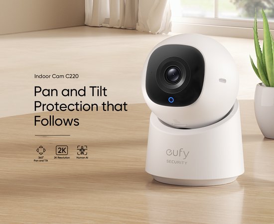 eufy Security - Indoor Cam C220 - Beveiligingscamera met 2K resolutie en 360° PTZ