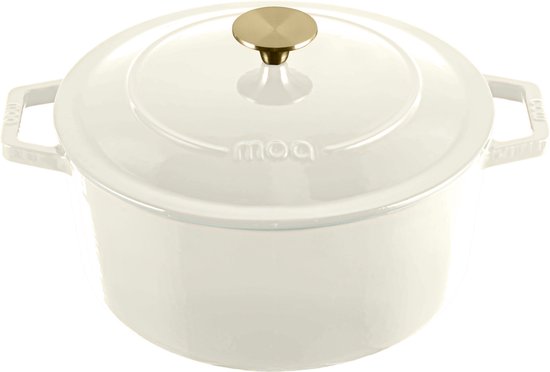 MOA Gietijzeren Braadpan - 5,7L - Voor Alle Warmtebronnen incl. Inductie - Met Deksel - Ø 26cm - Anti-Aanbaklaag - Wit