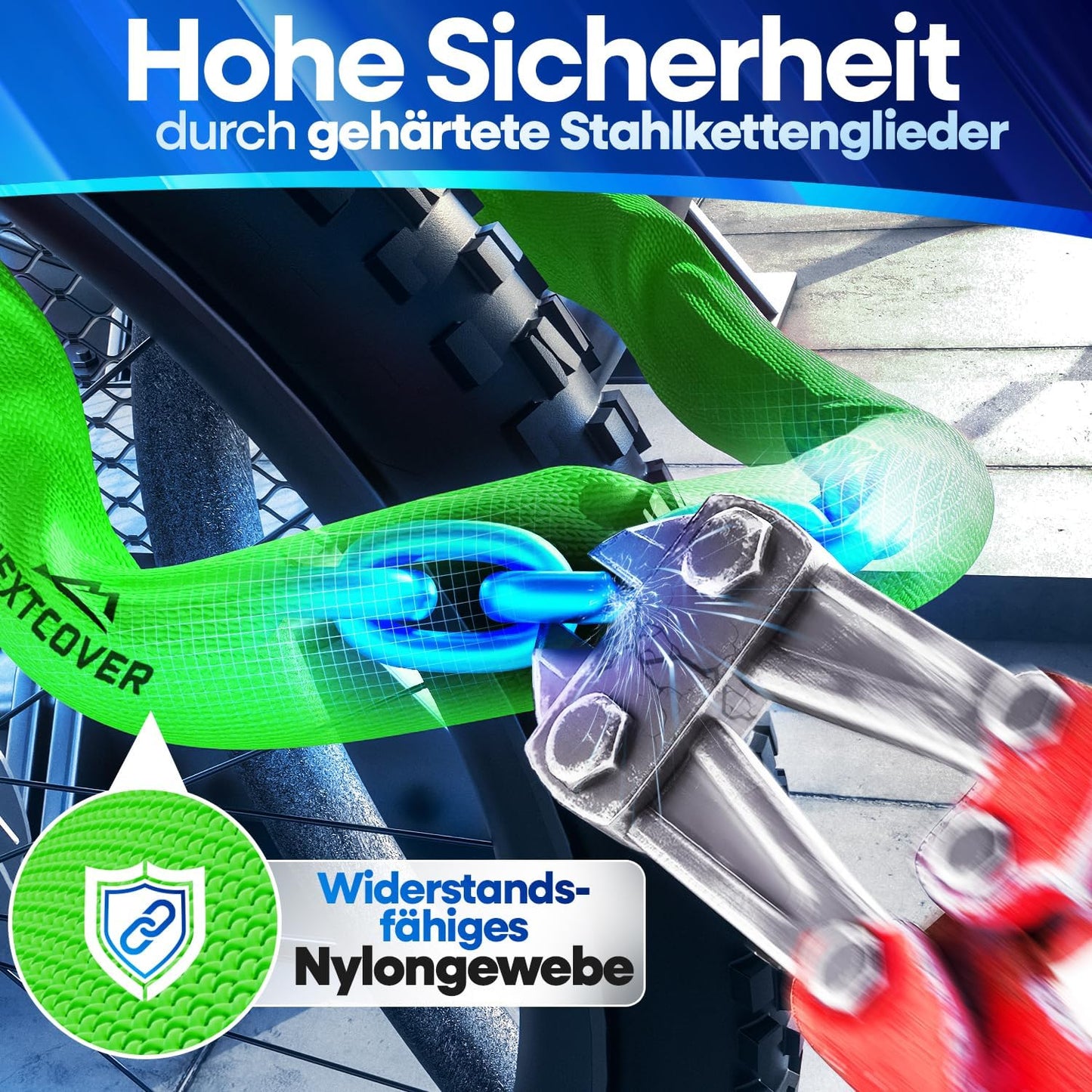 NEXTCOVER® Fietsslot LockOne met sleutel I - [VEILIG] Fietsslot hoge veiligheid I robuust & duurzaam kettingslot fiets I Fietsslot, fietsslot 3 sleutels