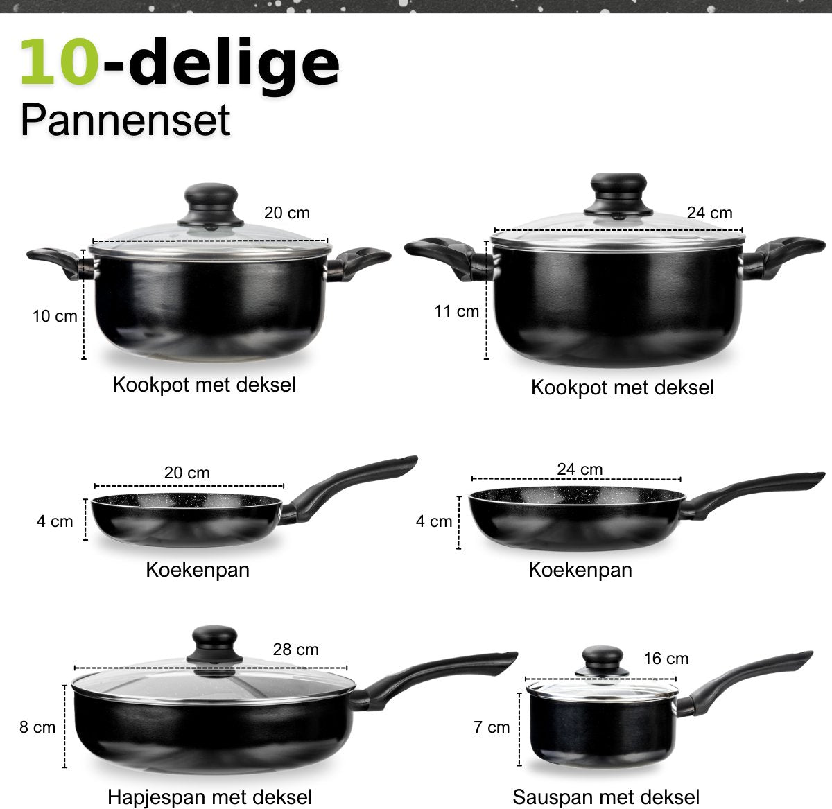CeraFusion Keramische Pannenset 10-delig - Set met Koekenpannen, Hapjespan, kookpotten - Inductie Pannen - Pannensets Aluminium