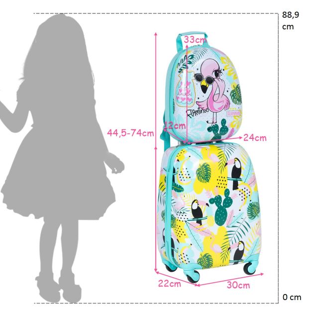 2 Stuks Kinderbagage Handbagage set met Rugzak en Koffer - 30 X 22 X 44,5-74 CM