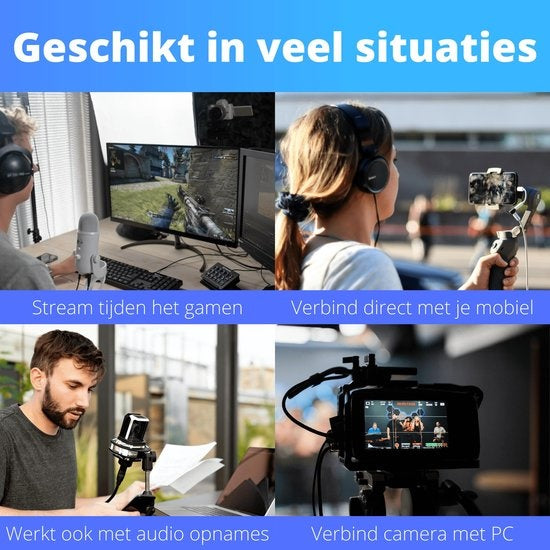 Earkings® Game Capture Card – 4K Invoer & 1080p Full HD Uitvoer – HDMI naar USB 3.0 – 6.4 x 2.8 x 1.3 cm – Zwart