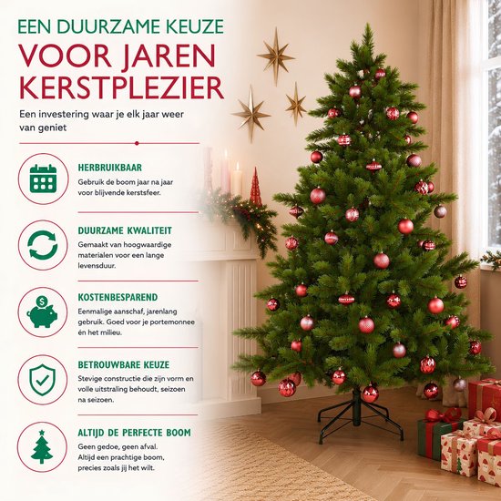 Triumph Tree Wyoming Kerstboom Serie - Kerstversiering voor in Huis met Volle Dennentakjes - Kunstboom met Realistische PVC Hardneedle Naalden - Groene Spar - H230 x Ø165 cm