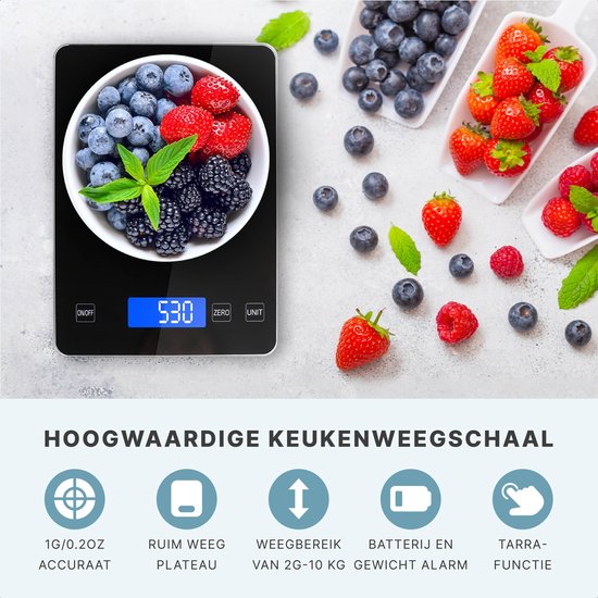 S.old Digitale Keukenweegschaal – Weegschaal Keuken - USB Oplaadbaar - 1gr tot 10kg – Tarra Functie - Zwart - 23x16x3 cm