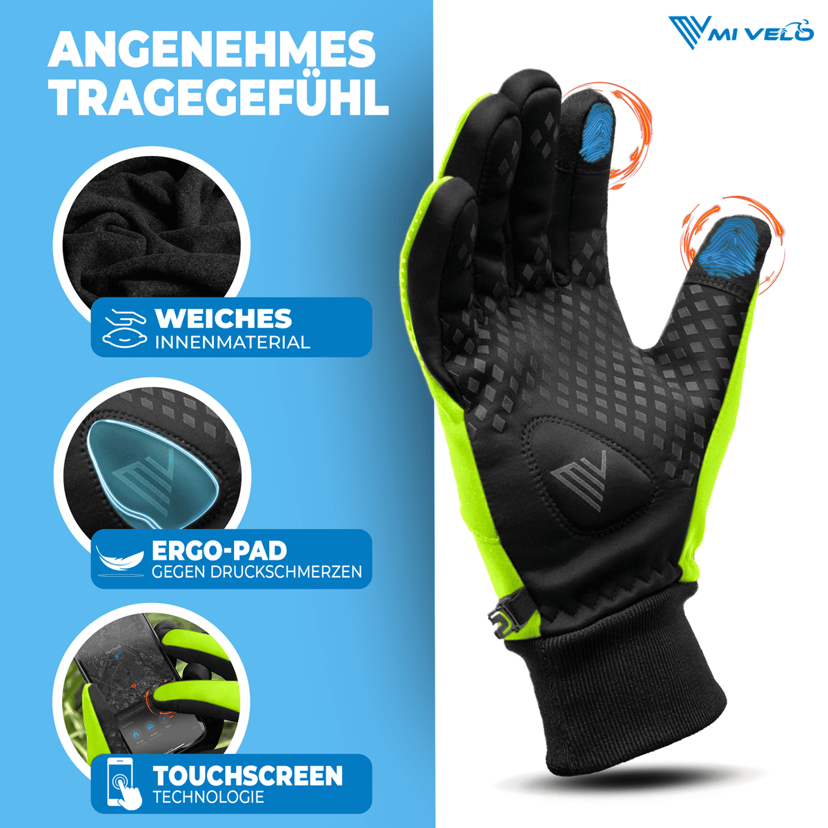 Fietshandschoenen – Overgangshandschoenen – Water- & Winddicht – Touchscreen – Extra Grip – Unisex – Geel – Maat XXL