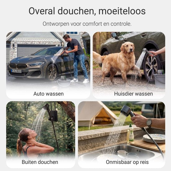 Oplaadbare Campingdouche met 2 waterfilters - 24x douchebeurten - 3 Standen (Mist, Normaal, Vol) - Buitendouche voor kamperen, honden, auto, fiets en camper - FLOAT Oasis
