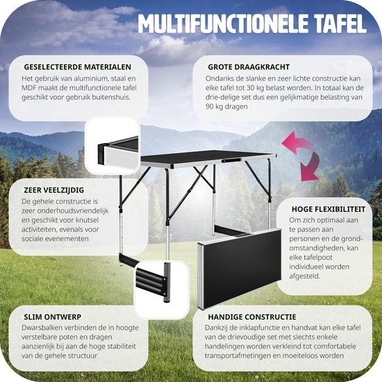 TecTake Klaptafel – Aluminium Frame, 4 Hoogtestanden – 300 x 60 cm – Zilver