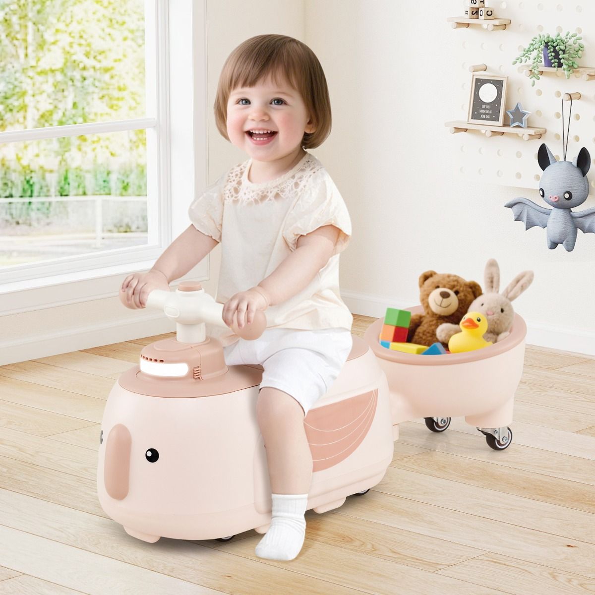 Coast Loopauto met Aanhanger - Liedjes en Licht - Opbergruimte - Beige en Roze