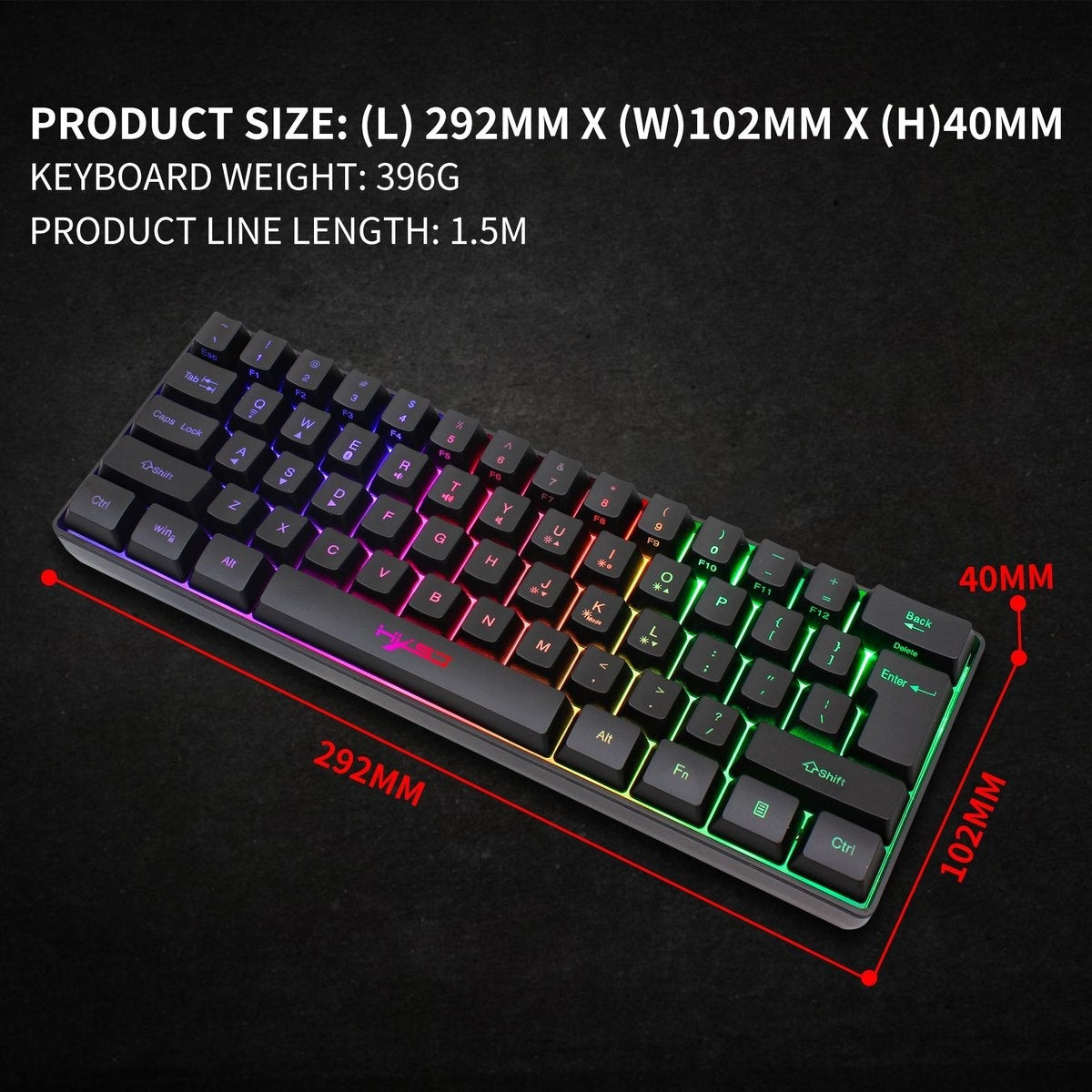 HXSJ L500 2.4GHz Membraan Draadloze Gaming Toetsenborden - RGB Bluetooth Toetsenbord - Tri modes - 61keys - Qwerty - Zwart