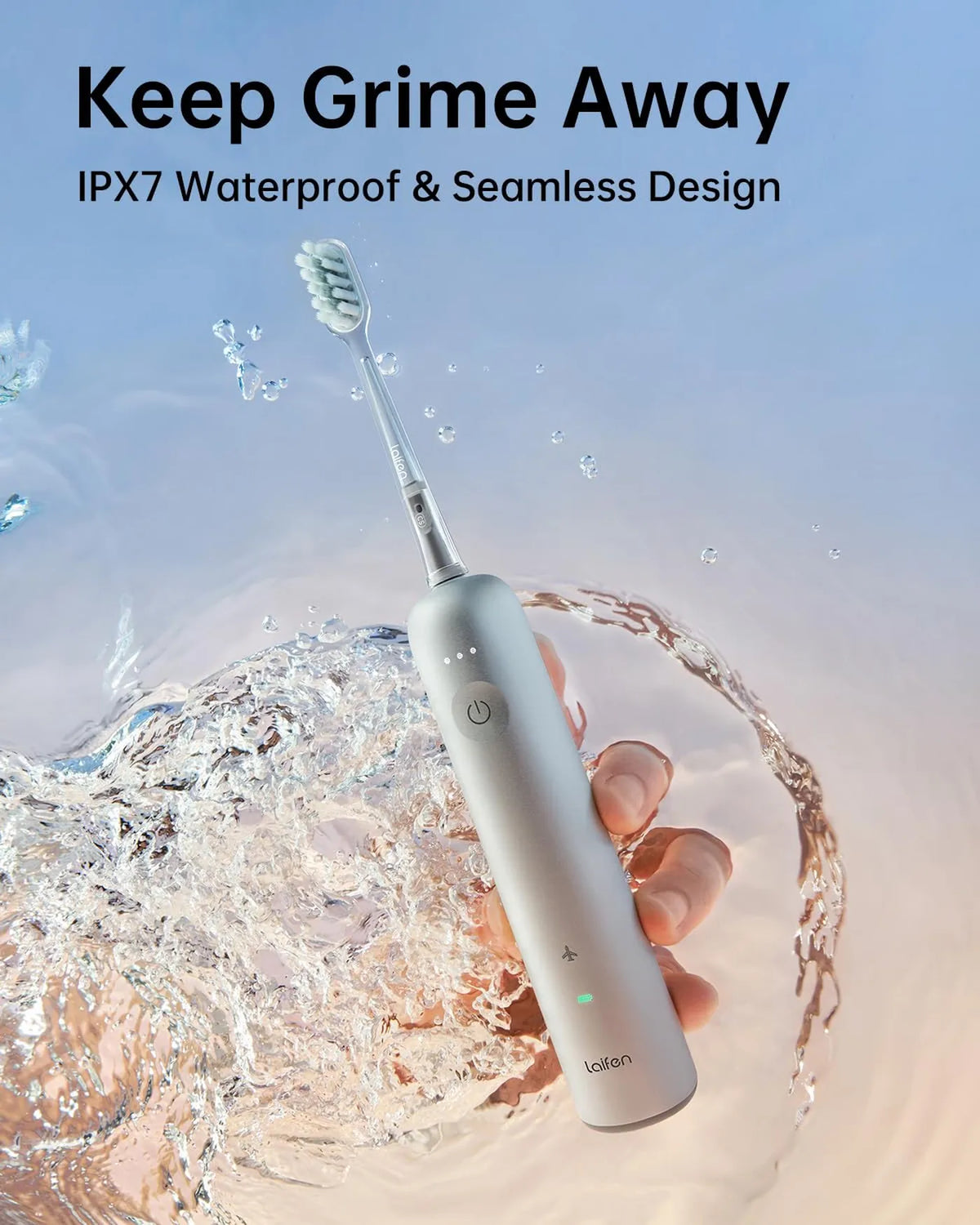 Laifen Wave Elektrische Tandenborstel - Oscillerend en Sonisch in Eén - 3 Opzetborstels - IPX7 Waterdicht - Aluminium Wit