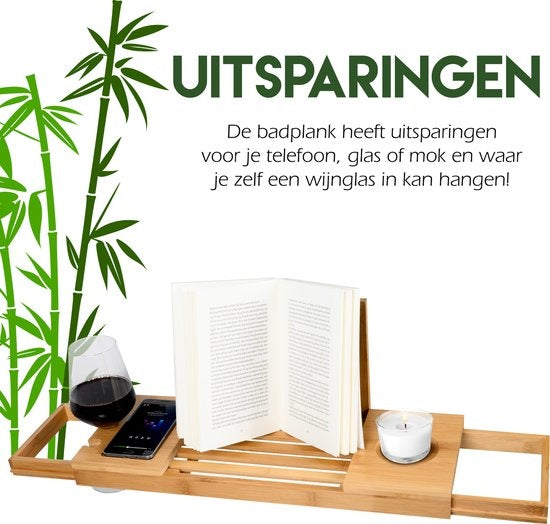 Badplank voor in Bad - Badrek - Uitschuifbaar 50-92cm - Tablethouder - Bamboe