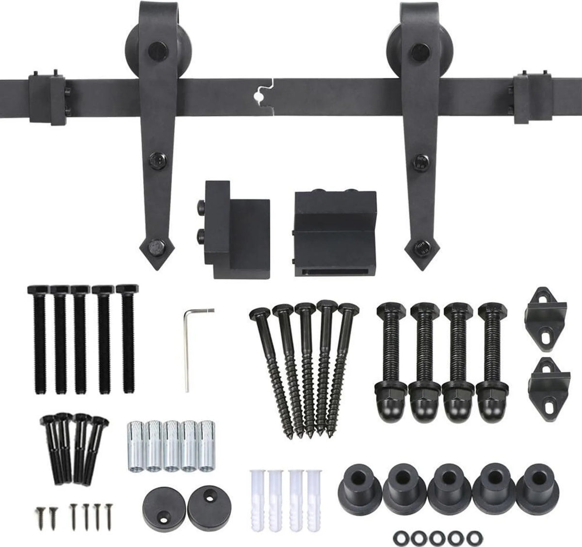 Yaheetech Schuifdeurbeslag Set 183 cm – Voorzien Van Koolstofstalen Rollen En Deurstoppers En Vloergeleider – Voor Houten En Metalen Deuren – Zwart IJzer – 183 x 23 x 5,5 cm