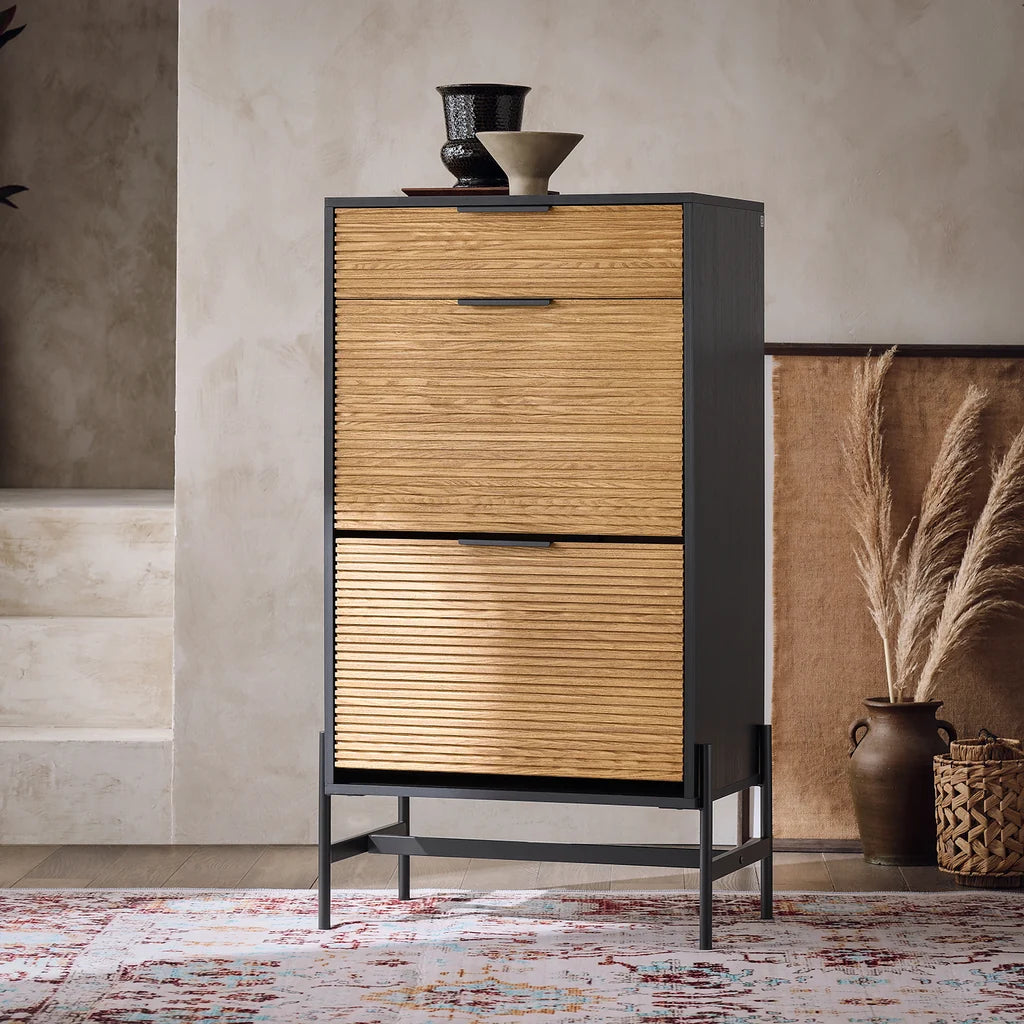 SoBuy HFSR03-SCH Schoenenkast Halmeubel met 1 Lade en 2 Kleppen voor Entree en Hal