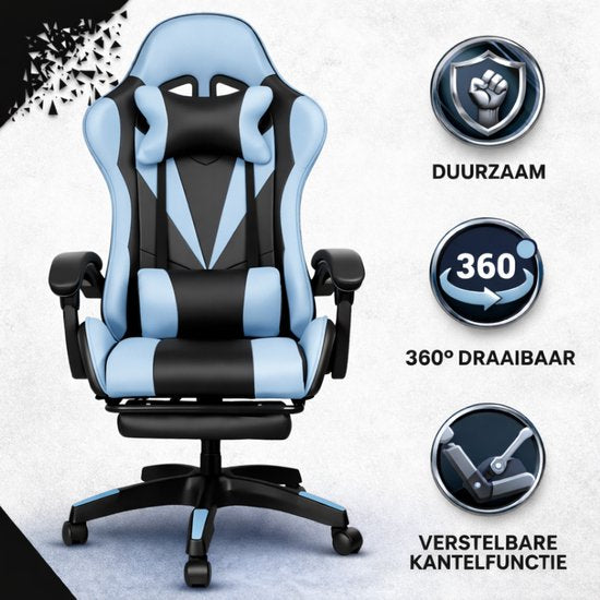 Bayt Gamestoel - Gaming stoel - Gamingstoel - Comfort gamer stoel - Zwart en Lichtblauw