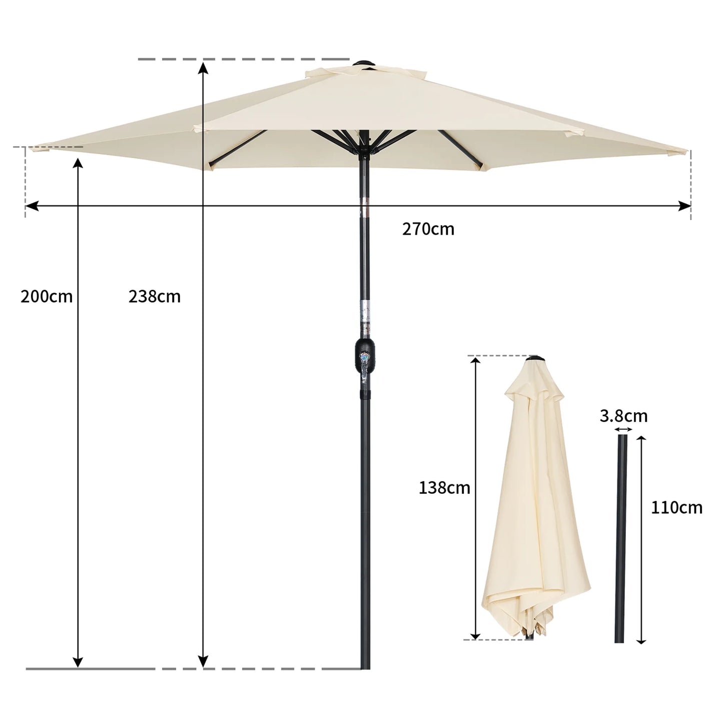 Angel Living Parasol - Ø270 cm - Kantelbaar - Créme