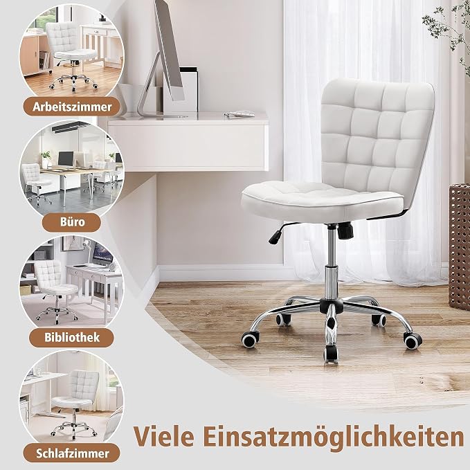 Yaheetech Bureaustoel – Wit Kunstleer – In Hoogte Verstelbaar – 63 x 54,5 x 94 cm