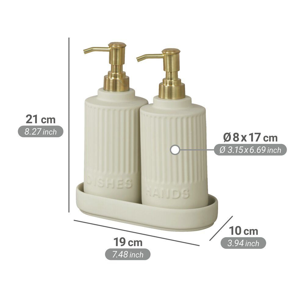 WENKO Heidi Zeep- en Afwasmiddeldispenser Set Crème - 2 x 550 ml - Keramiek