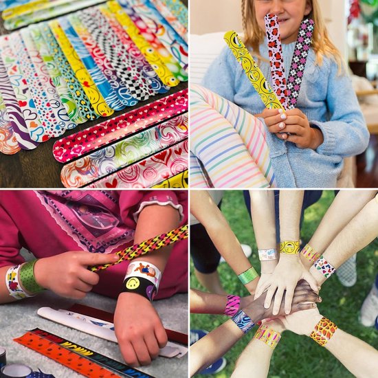 Partizzle 48x Klap Armbandjes Pakket - Slap on Bracelet / Klik Armbanden - Klaparmband Uitdeelcadeautjes - Grabbelton Armband Traktatie Cadeautjes - Voor Kinderen