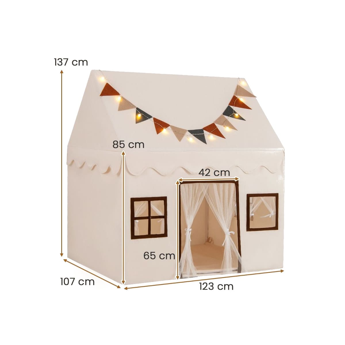 Coast Kinder Speeltent Beige met LED-verlichting en Speelmat – 150 x 120 x 110 cm