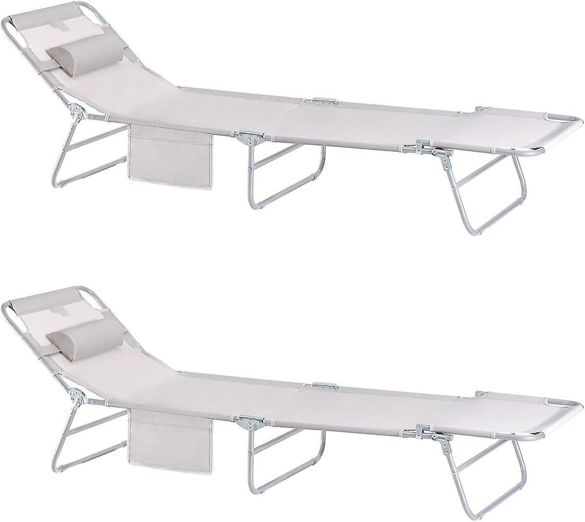 SoBuy - Set van 2 Verstelbare Buiten Zonnebanken voor Camping en Tuin - Beige