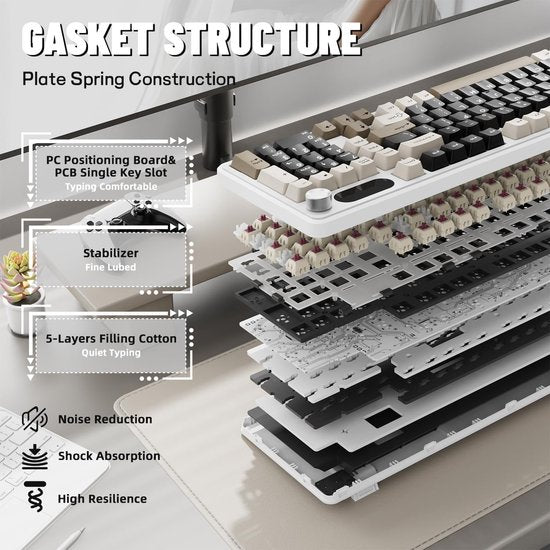 ATTACK SHARK X98 - Draadloze Mechanisch Gaming Toetsenbord - TFT Scherm - Multifunctionele Draaiknop - PBT Keycaps - Wired/2.4G/Bluetooth Tri-Mode - Gasket Mod - 98keys - Cheese White