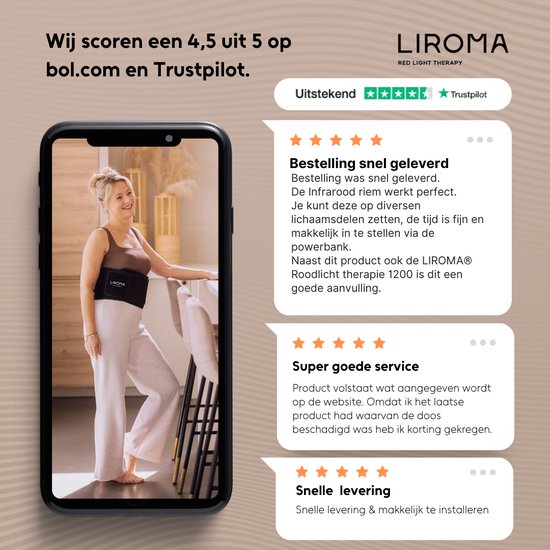 LIROMA® - Rood Licht Therapie Rugband - Draadloos - Timer - 6000mAh - Infraroodlamp - Infrarood Rugband - Meerdere Lichaamsdelen - Red Light Therapy - Afslankband - Warmteband