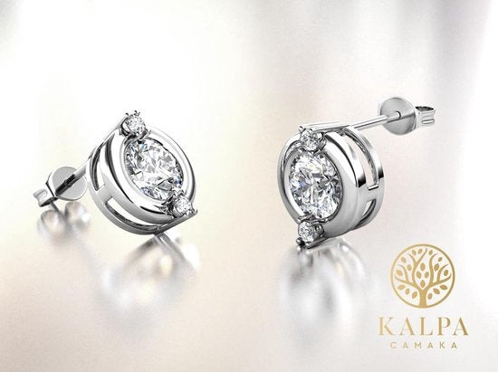 Yolora Dames Oorbellen met Ronde Kalpa Camaka Kristallen - Zilver kleurig - 18K Witgoud Verguld - Moederdag Cadeautje