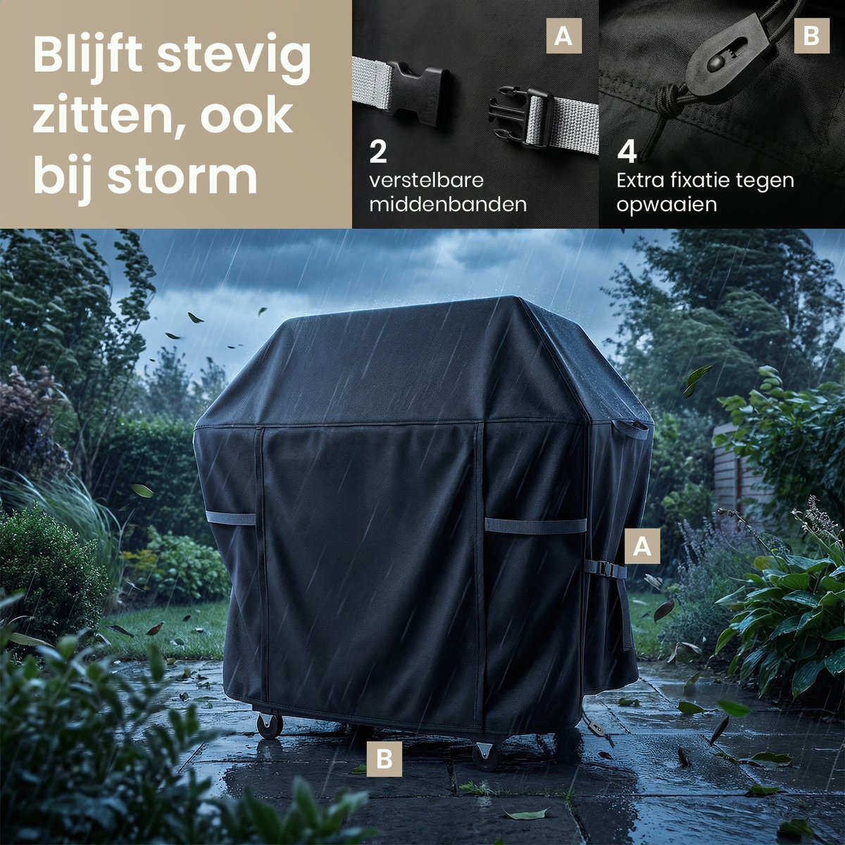 Duna BBQ Hoes Waterdicht - Zwart - 130 x 70 x 120 cm - Oxford 420D, UV-Bestendig