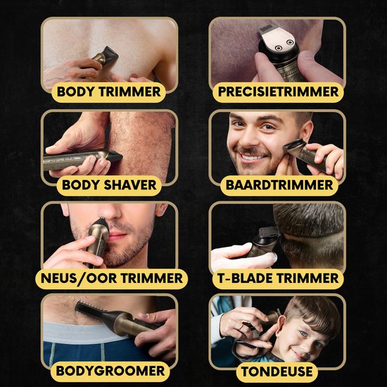 8-in-1 Baardtrimmer Mannen + Travel Bag - Trimmer voor Baard en Lichaam - Incl. 8 opzetstukken - Bodygroomer Mannen - Bodytrimmer Heren - Haar trimmer - Tondeuse - 0.5-15MM - Neus en Oor - Trimapparaat - Baard Machine - Multigroomer