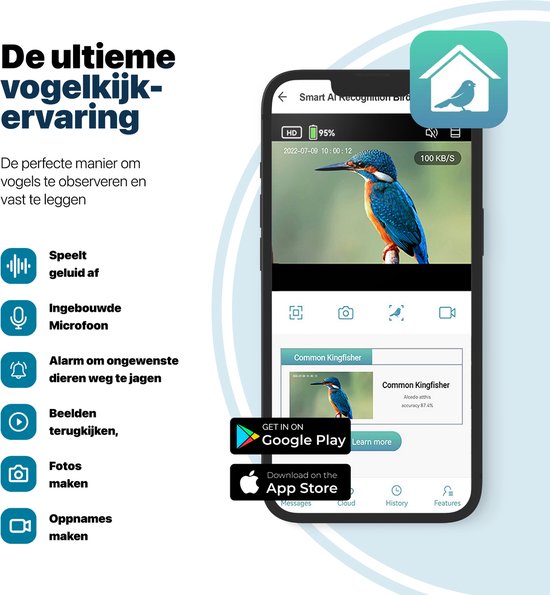 BOME Vogelvoederhuisje - Dubbele 2K HD Camera - Voedersilo - AI Vogelherkenning - Met Zonnepanelen
