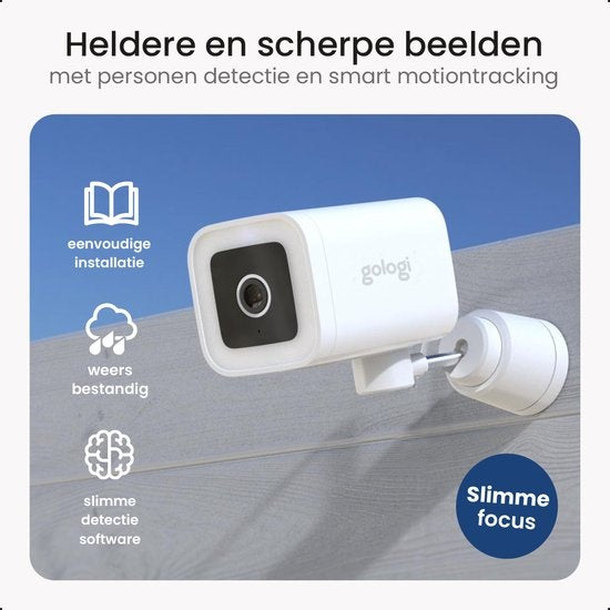 Gologi Premium Outdoorcamera - Buitencamera met Nachtzicht - Beveiligingscamera - Security Camera - 4MP - IP Camera - Geluid en Bewegingsdetectie - Met Kabel - Met Wifi en App - Wit
