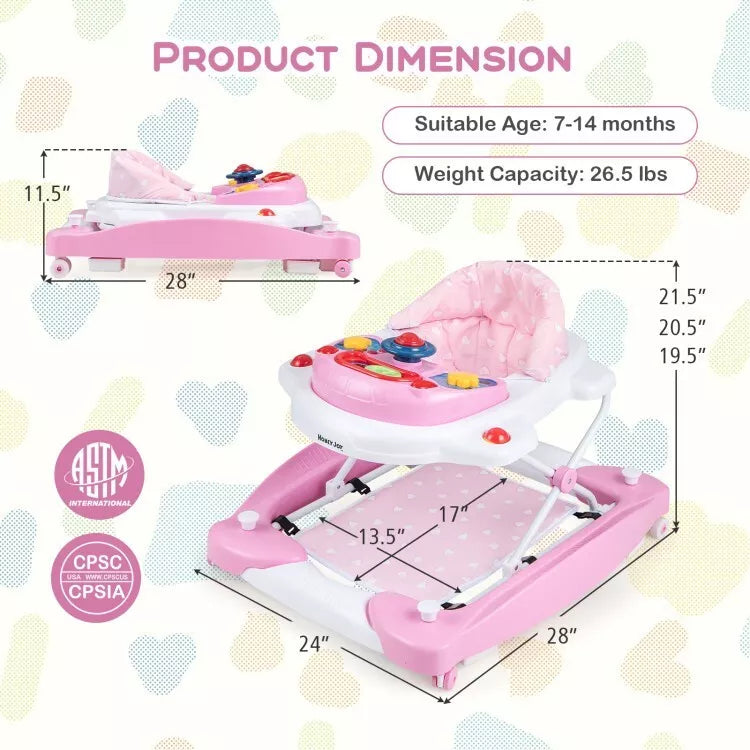 Coast Baby Loopwagen - Opvouwbaar - 6 x 1 - Verstelbaar hoogte -  71 x 61 x 50 cm - Roze
