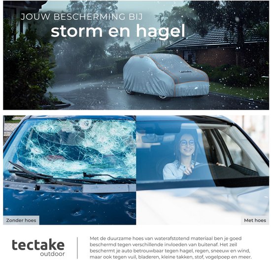 tectake® Autohoes - Autozeil voor Buiten - Hagelbescherming - Waterdicht Deken met 3 Verstelbare Spanbanden - Ademend - Auto Beschermhoes met Opbergtas - Compatibel met vele modellen - Afmeting (LxBxH) 520 x 185 x 145 cm - Voor SUV of Busje