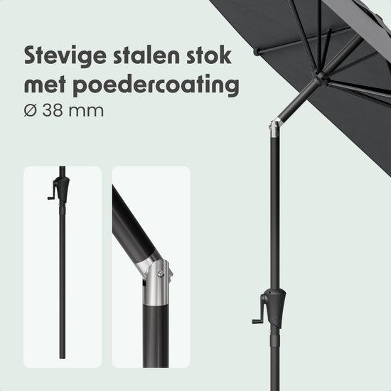 LifeGoods Parasol - Tuin - Ø300 cm - 30° Kantelbaar - Waterdicht - UPF50+ - Donkergrijs